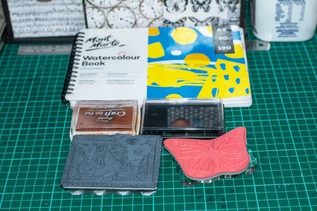 rubber scrapbook stamps stock